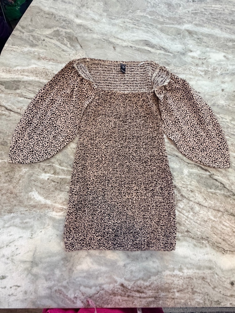 Windsor Leopard Print Smocked Top XS Off Shoulder Puff Sleeve Blouse